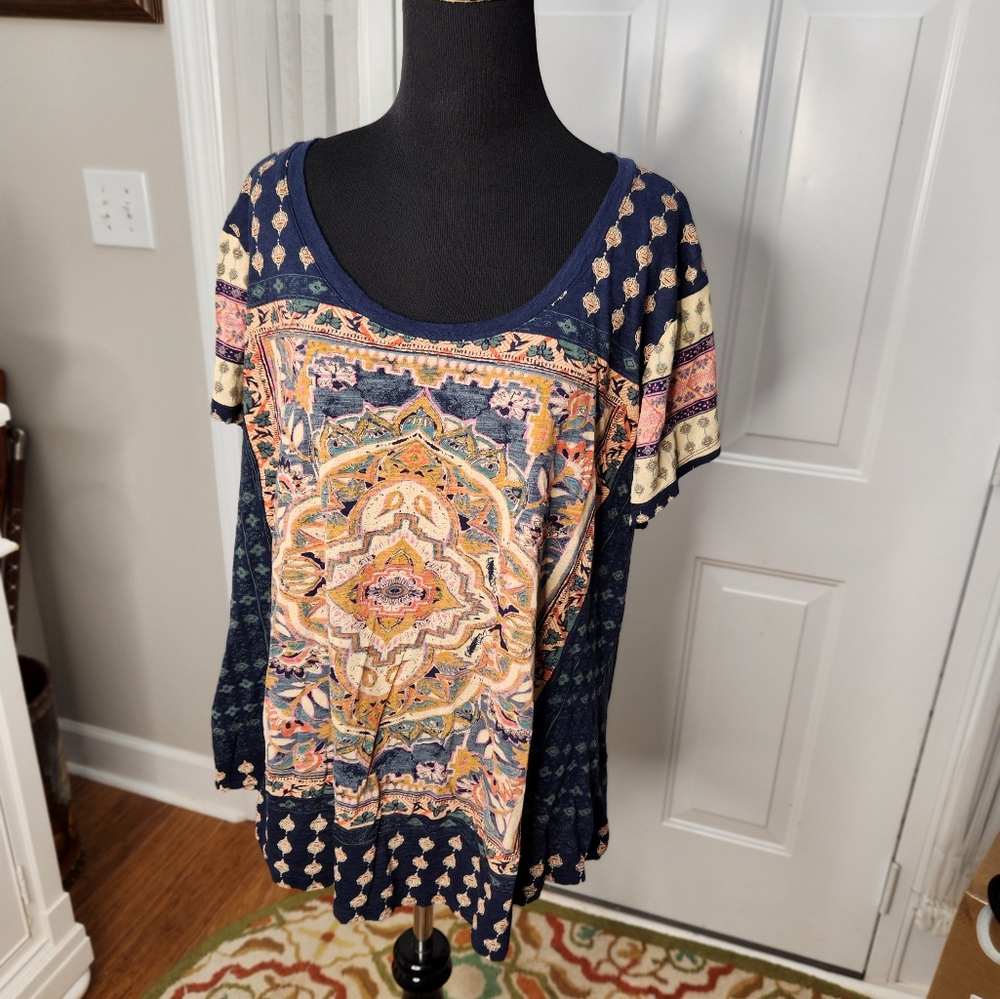 Lucky Brand Cap Sleeve Rich Colors Top Size 2X